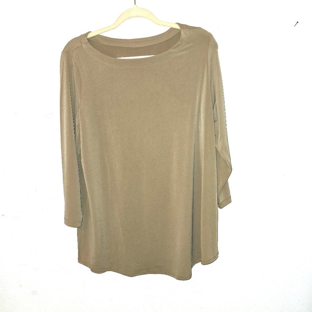 Susan Graver Modern Essentials Tan Boatneck 3/4ths Length Sleeve Top Size L